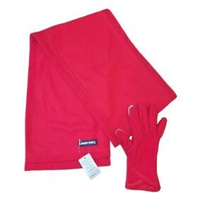NWT Lands' End Women's Fleece Winter Scarf and EZ Touch Gloves Set RED XS